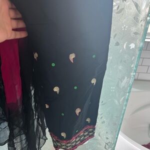 Black Embroidered Scarf with Paisley Design
